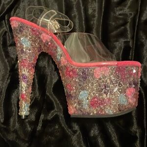 Pleaser Sexy Exotic Dance Stiletto Heels Pink Crystalize Women’s Size 9M